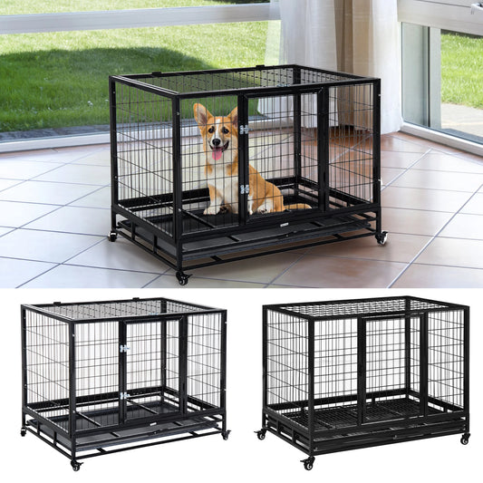 Cage Pour Chien en Métal à Roulettes